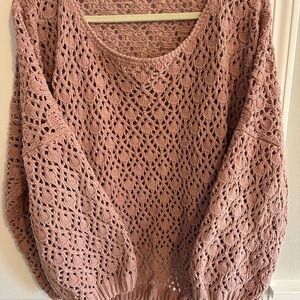 POL Women's Crochet Knit Sweater - Dusty Pink